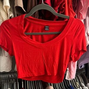 SHEIN Bold Red V-Neck Crop Top
